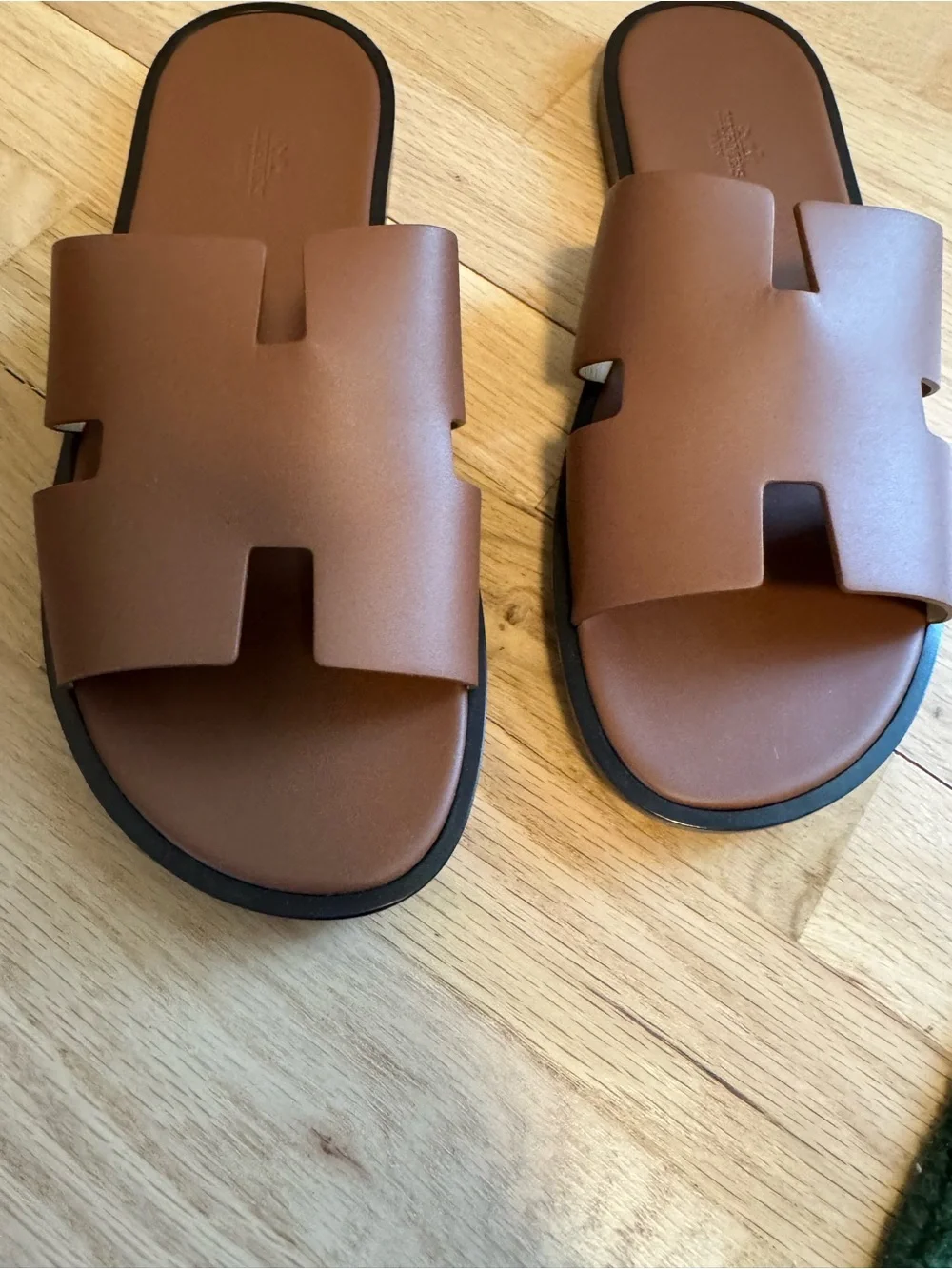 Men's Hermes Izmir Sandals Gold Sz 44 EUC W/ Box Dust Bags